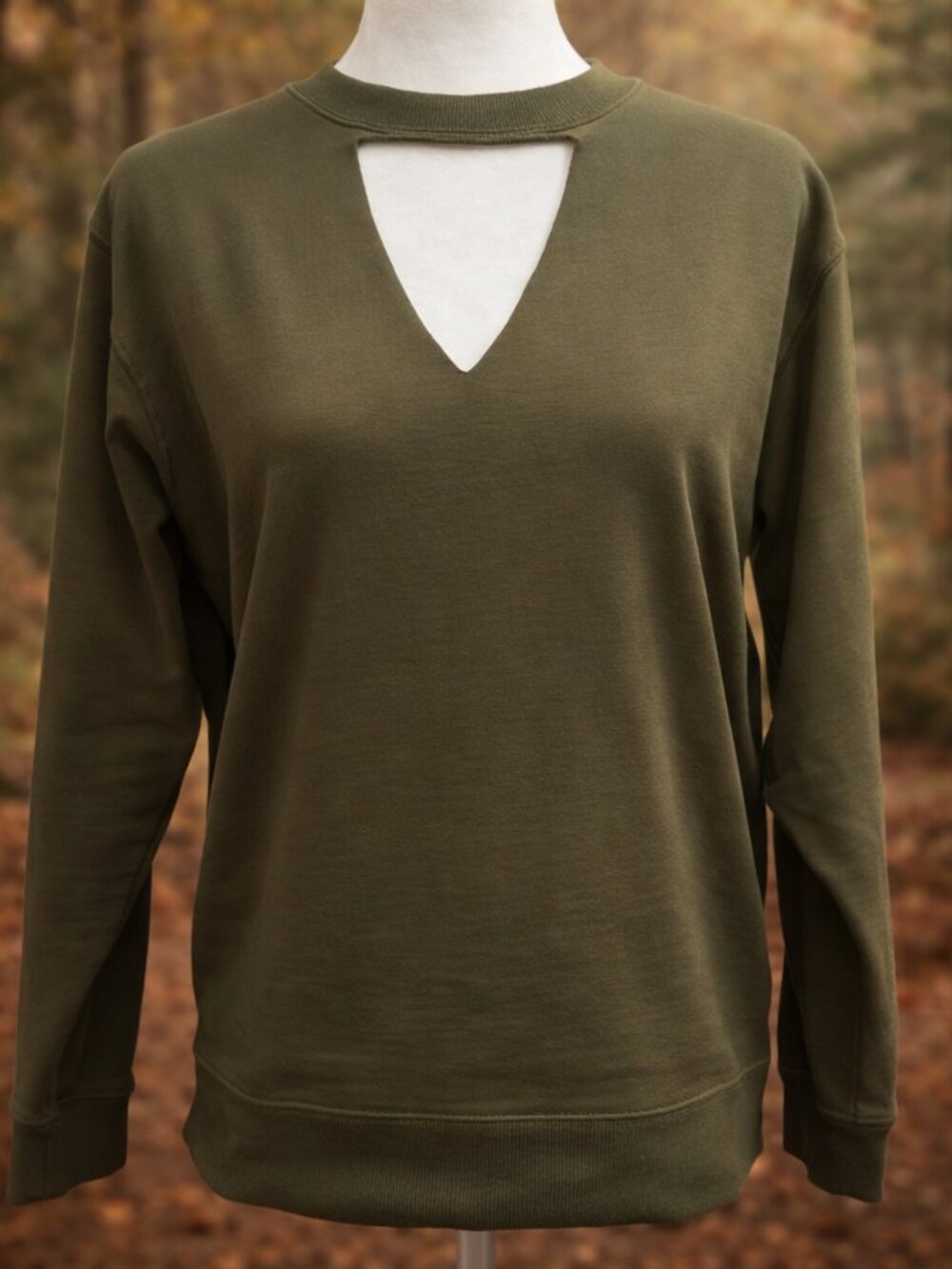 Olive Army Green Sage V‑Notch Sweatshirt  Woodsy Neutral Earthy Cammo Utility